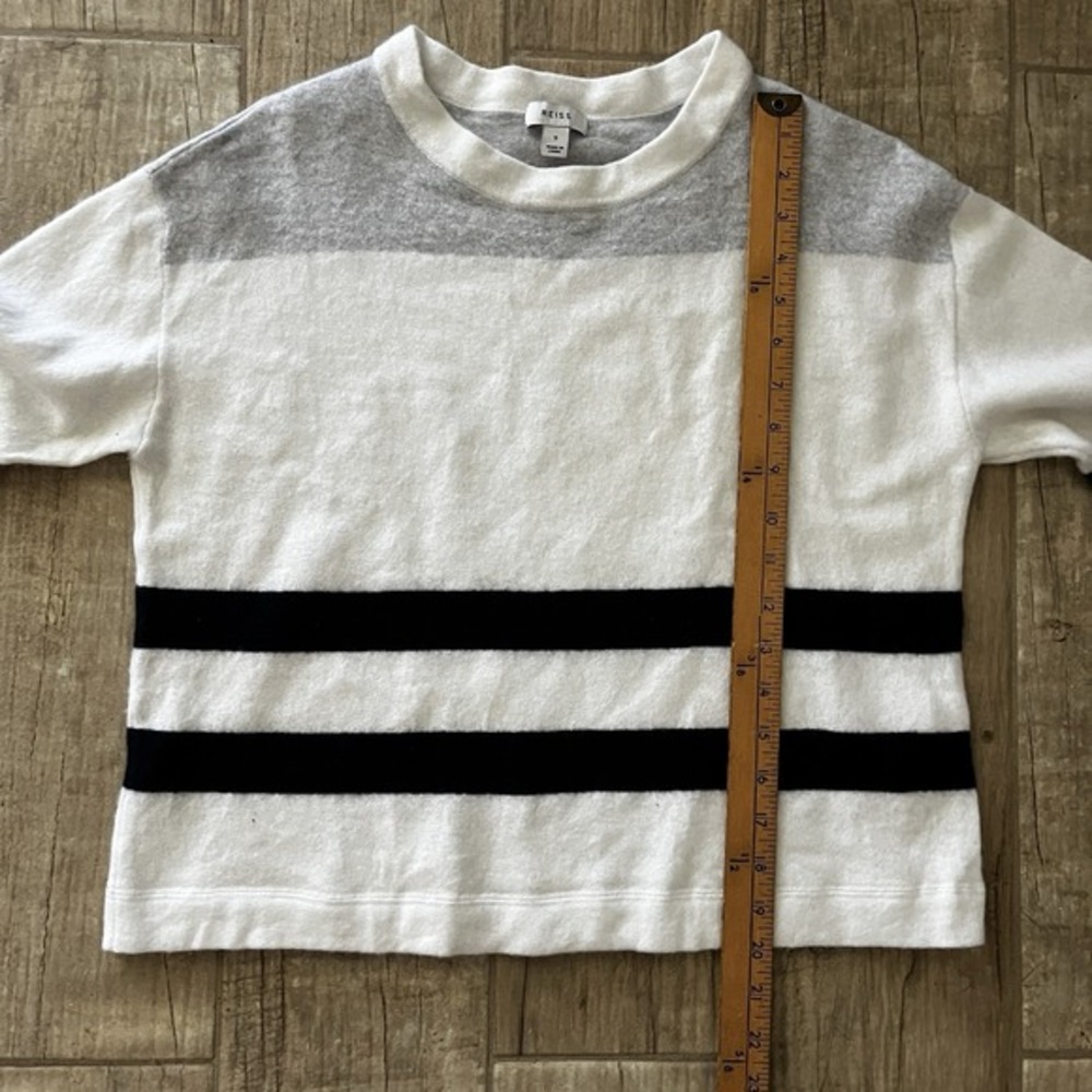 $210 REISS Allegra Wool Blend Striped Crew Sweater Jumper White GreyNavy Small - Picture 3 of 9